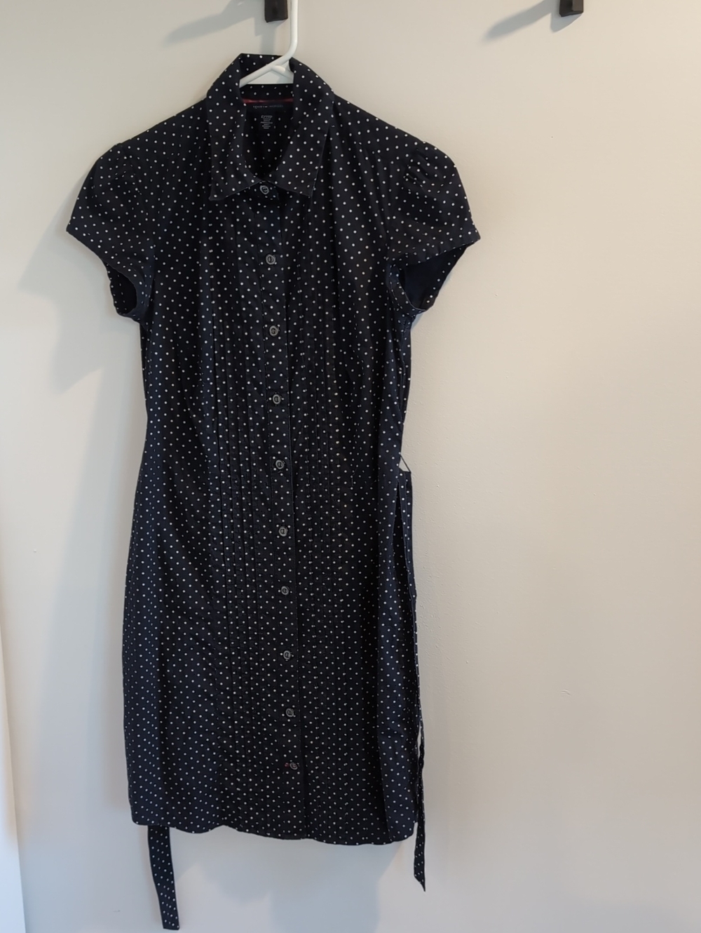 Tommy Hilfiger Navy and White Polka Dot Shirt Midi Dress